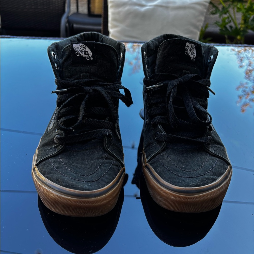 Vans Sk8-Hi All-Black High-Top Sneakers w Gum Soles in Women’s 8.5